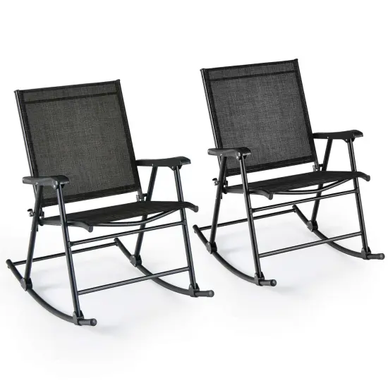 Costway 2 PCS Patio Folding Rocking Chair Heavy-Duty Metal Frame Rockers Outdoor Black/Gray/Brown {7}