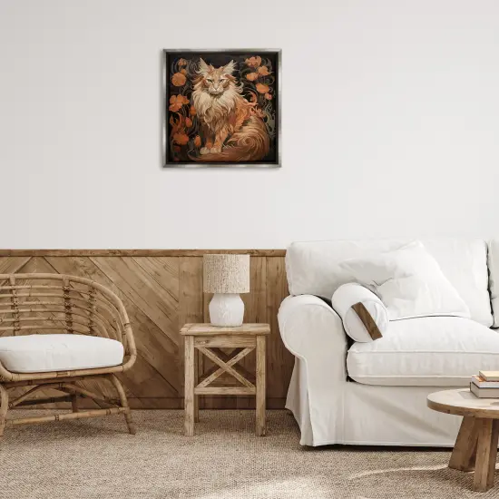 Stupell Industries Maine Coon Cat Portrait Framed Floater Canvas Wall Art Design by Steve Hunziker {2}