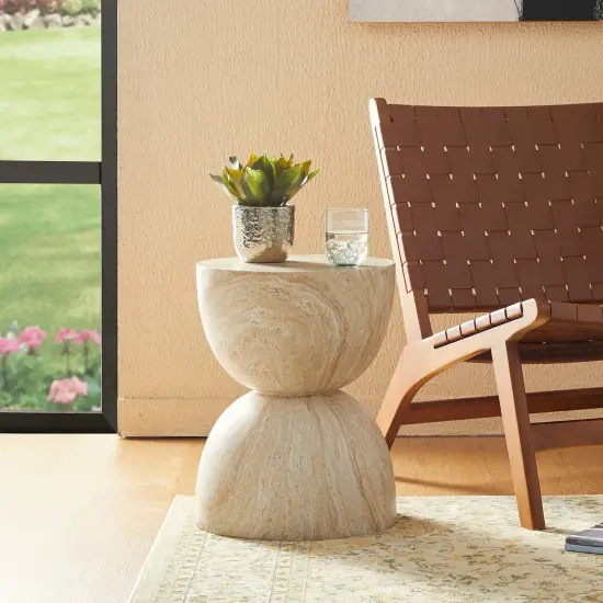 Set of 2 17.75"H Multi-functional MGO Hourglass-Style Faux Travertine Garden Stool or Planter Stand or Accent Table {2}