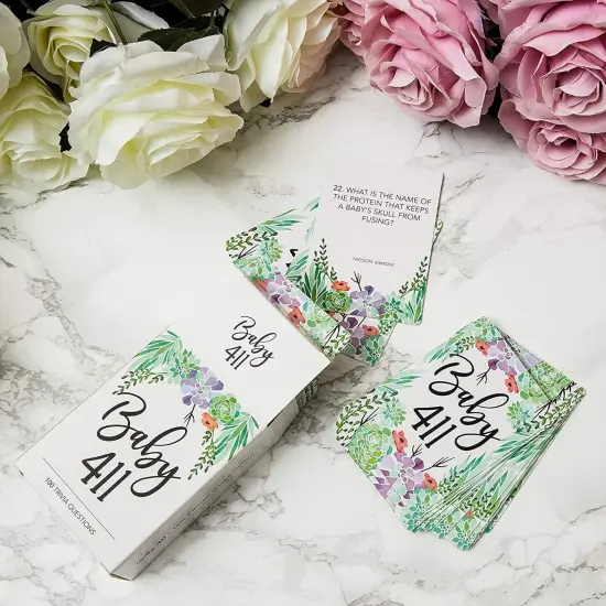 100-Cards Floral Baby Shower Party Trivia Card Game, Double Sided, 2.5 X 3.5 inches {3}