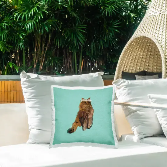 Fluffy Cat & Crown Design by Amelia Noyes Outdoor Printed Pillow  {2}