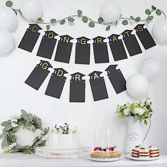 5.5 feet Black Gold Congrats Grad Paper Hanging Graduation GARLAND Party Events {1}