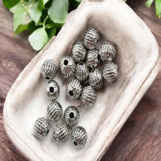 9x10mm Antique Silver Rounded Rondelle Spacer Beads - Choose your Qty {1}