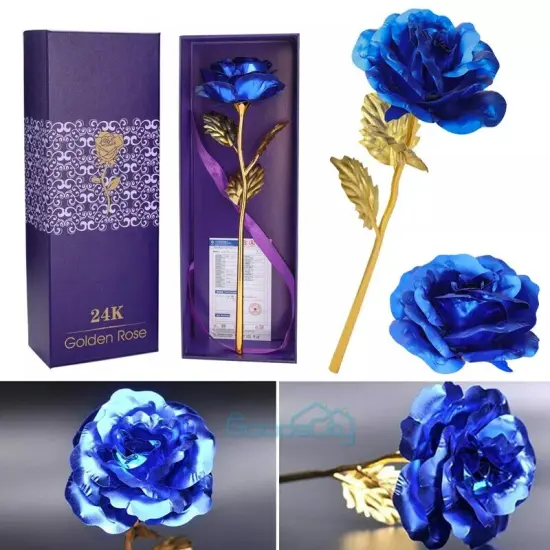 Gold Plated Blue Rose Flower 24K Gold foil For Valentine's Day Gift Luxury Gift {5}