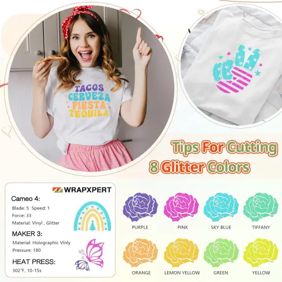 8 Packs Glitter Iron on Vinyl for Shirts, Sparkle 12''x10'' {2}