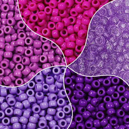 MIIIM 1000PCS 6x9mm Pony Beads Bulk, 5 Styles Purple for Bracelets Making Kit, Kandi, Hair for Braids, Craft for Jewelry Making (Purple) {2}