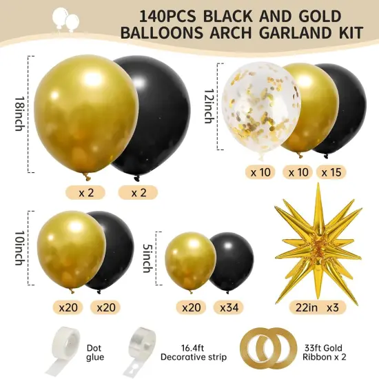 140pcs Black and Gold Party Balloons {2}