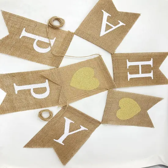 Happy Anniversary Burlap Banner for Wedding Anniversary Decorations {4}