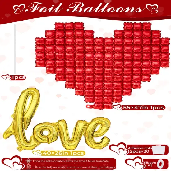 55 Inch -Heart Balloons and Love Balloons, Foil Balloon Set with Gold Love {4}