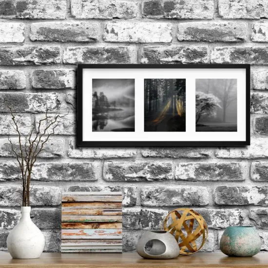 Black Frame for 3 Pictures 30x13 &frac34;" Sturdy Multi-Photo Display {4}