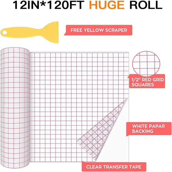 12" X 120 ft w/Red Alignment Grid Transfer Paper for Adhesive Vinyl {3}