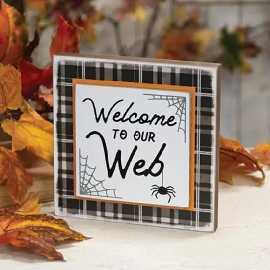 Welcome to Our Web Wooden Halloween Sign with Spiders and Web Design {2}