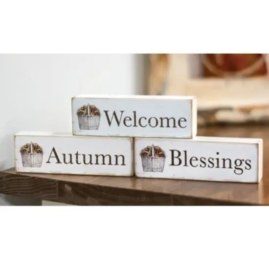 3 asstd. Autumn Welcome Blessing Wooden Block Sign for Fall Home Decor {2}