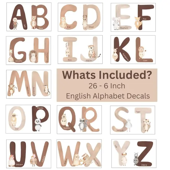 Extra Large 6 Inch Neutral Animal Alphabet Wall Decals {4}