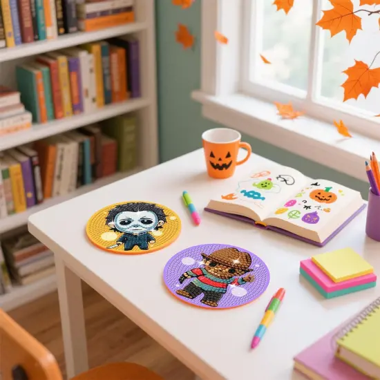 8 PCS Halloween Diamond Art Coasters Kit-Horror Diamond Painting Coasters {5}