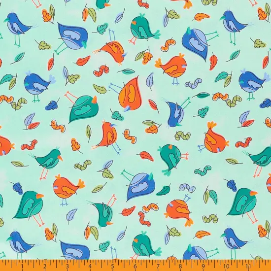 Mook Fabrics Little Birds Printed PUL Fabric [60 in. Wide] - By The Yard Teal {3}