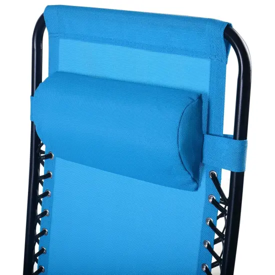 Set of 2 Folding Zero Gravity Recliner Chairs with Cup Holder Tray and Headrest for Patio or Lawn Blue {3}