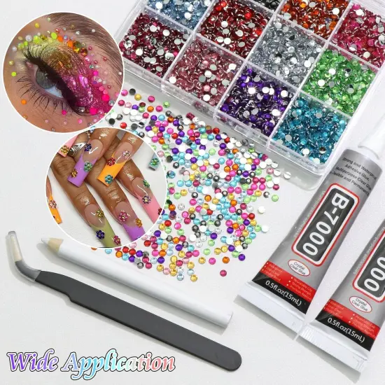 3mm Multicolor Flatback Resin Rhinestones Kits with with B7000 Glue - 12 Mixed Color {4}