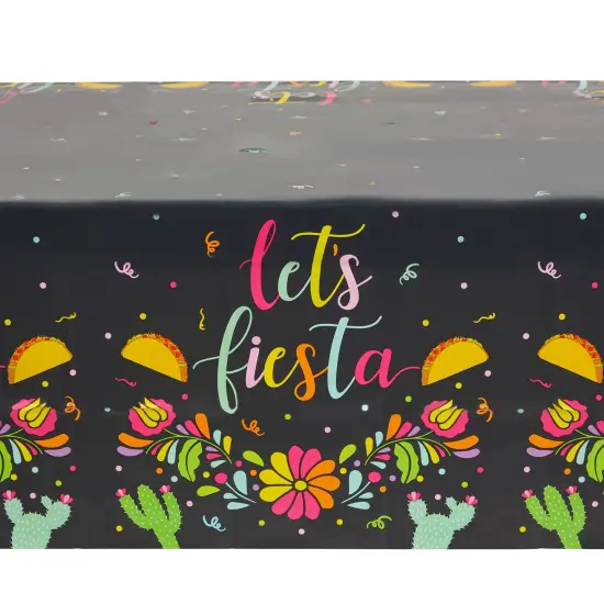 3 Pack Let&rsquo;s Fiesta Table Covers for Cinco de Mayo Decorations, Mexican Taco Party Supplies (54 x 108 In) Black {4}