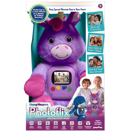 Happy Nappers: Photoflix - Beebee Purple Unicorn - Photo & Video Viewer, Digital Screen, Plush Animal Toy, USB & Headphones, Upload & Share, Kids 3+ {3}