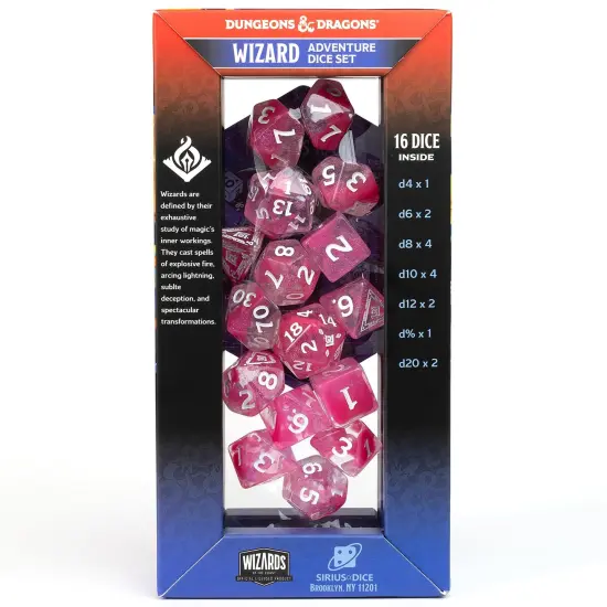 Dungeons & Dragons: D&D Adventure Dice: Wizard - Fuchsia - 16pc RPG Set, Class Symbols, Roleplaying Game Accessory, Sirius Dice, Officially Licensed {6}