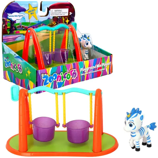 Zoonicorn: Playground Mini Playset - Surprise Assorted Style - Swing Set OR Merry Go Round & A Zoonicorn Character Figurine, Miniature Toy, Kid Age 3+ {6}