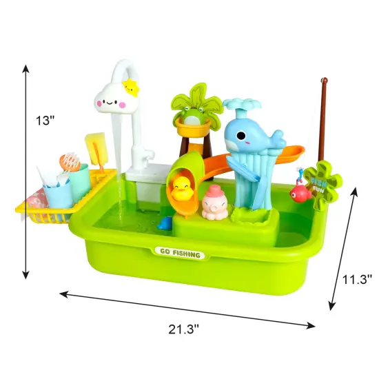 Easy Playhouse: 4-In-1 Play Sink - Running Water Electric Faucet, Kitchen & Food Accessories, Waterpark Theme, Fishing Games, Bath Toys, Kids Age 3+ {3}