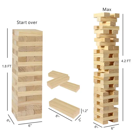 Trimate: Tumbling Tower Large 21.25" - Double-Sanded Smooth Natural Wood, 54 Blocks, Durable & Portable Carry Bag, Indoor & Outdoor, Family Party Game Age 8+ {3}