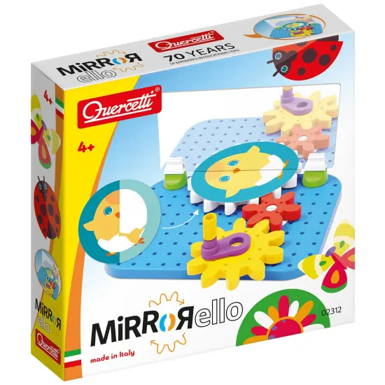 Quercetti: Mirrorello - Gear Assembly Game Toy, Turn The Crank, Double-Sided Discs, Mirror Illustrations, Explore Patterns, STEM Building Toy, Kids 4+ {1}