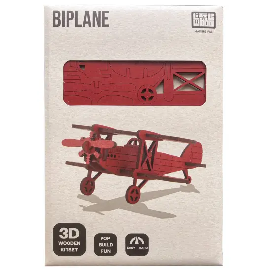 Little & Wood: Woodlet: Medium - Biplane - Red, 3D Wooden Vehicle Puzzle Kit, Easy Assembly Pop-Out Build Fun, 100% Sustainably Sourced Wood, Ages 6+ {4}