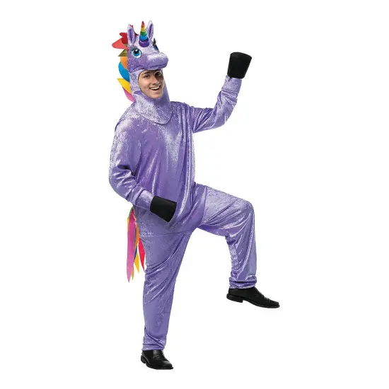 Unicorn Adult Costume Purple Polyester Jumpsuit Rainbow Horn and Tail {1}