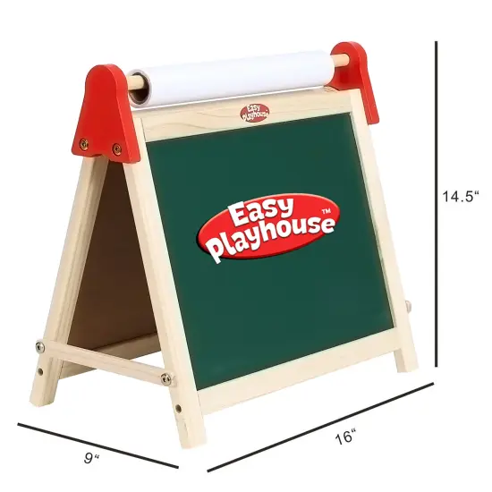 Easy Playhouse Wooden Table Top Easel for Children. Double Sided, White Board and Chalk Board. 6pc Chalk, 1 Board Eraser, 3pc White Boad Markers, Wooden Alphabet and Number Stickers. Includes Paper Roll. Age 3+ {6}