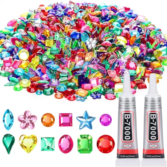 1200Pcs Flat Back Craft Gems with 2Pcs B7000 Jewelry Glue - Small {1}