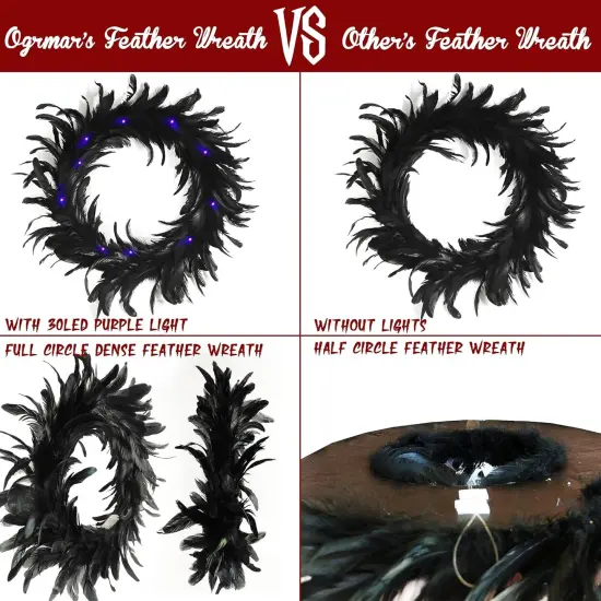 15.7 Inch Black Feather Wreath {3}