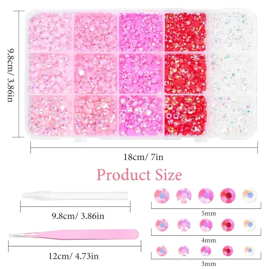 12000Pcs Flatback Resin Jelly Rhinestones with Pickup Tool - Pink Set (Mixed Sizes) {3}