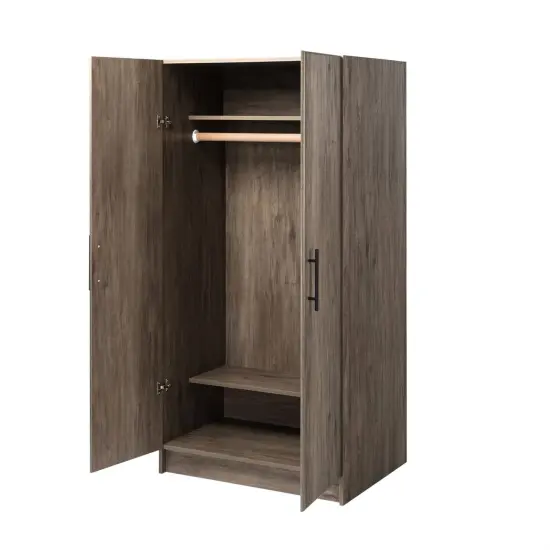 65-Inch Freestanding Tall Cabinet with Clothing Rod and Shelves for Bedroom or Kitchen Storage Grey Brown {4}