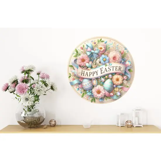 Happy Easter Pastel Eggs Floral Sign {3}