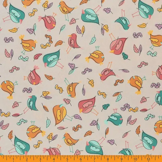 Mook Fabrics Little Birds Printed PUL Fabric [60 in. Wide] - By The Yard Beige {3}