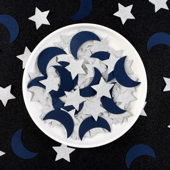 Navy-Blue Moon Silver Star Confetti {3}