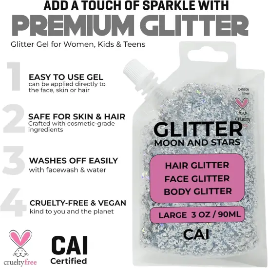 Hair Glitter Gel &ndash; Body Glitter for Kids and Women - Silver {6}