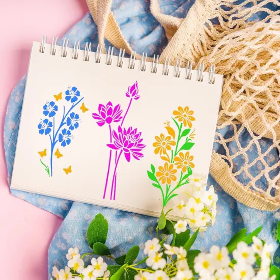 18 Pieces Flower Stencils - Reusable Floral Dragonfly Butterfly {5}