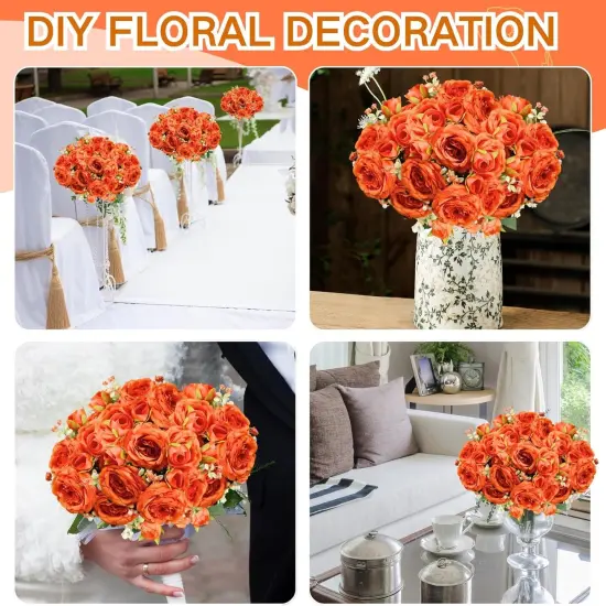 8Pcs Peonies Artificial Flowers - Burnt Orange {5}
