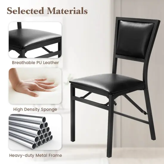 Costway Set of 2 Metal Folding Chair Dining Chairs Home Restaurant Furniture Portable Black {6}
