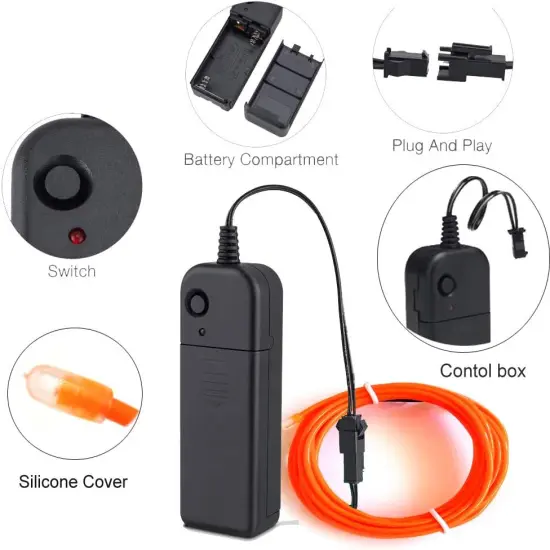 Portable Battery Pack Neon Light Strip for Halloween - Orange {5}