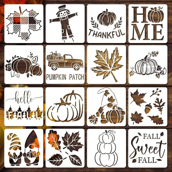16 Pcs Fall Stencils - 5x5 Inch {1}