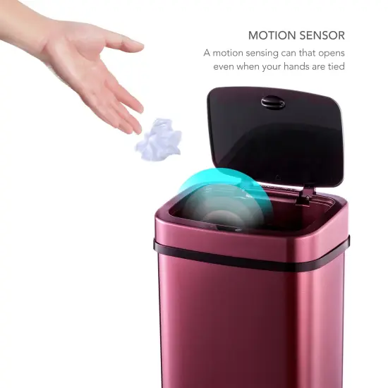 3.2 Gallon Stainless Steel Touchless Trash Can with Motion Sensor and Fingerprint Resistant Burgundy-Copper {3}