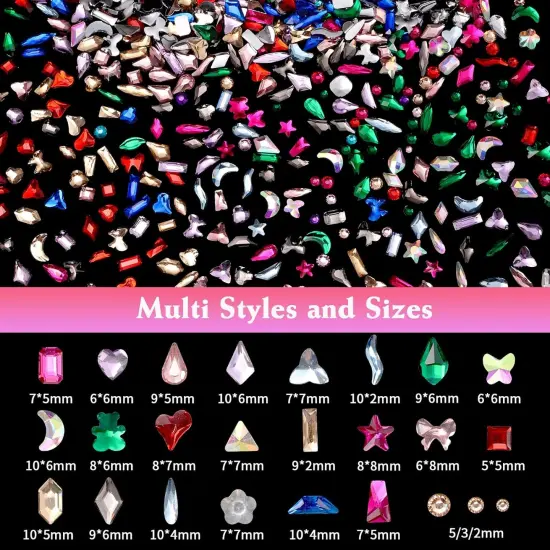 440 Pcs Multi Shapes Flatback Rhinestones - Colored Gems {2}