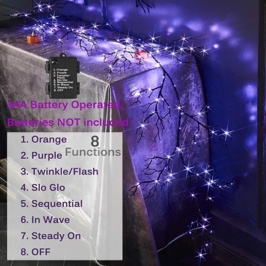 Lighted Halloween Garland Battery Operated with 8 Functions 6FT 120 Bi-Color Fairy Lights {4}