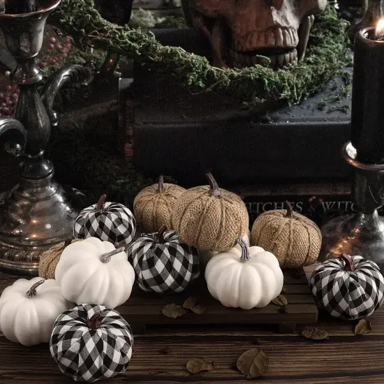 12 Pcs Mixed Assorted Sizes Artificial Pumpkins {3}