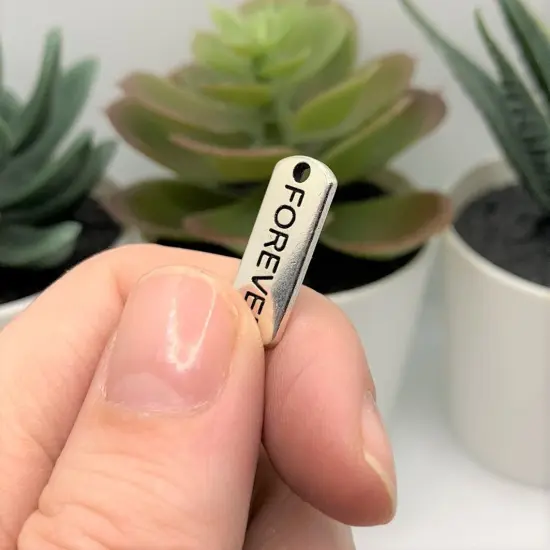 Silver Forever Word Bar Tag Charms, 8x21mm {4}